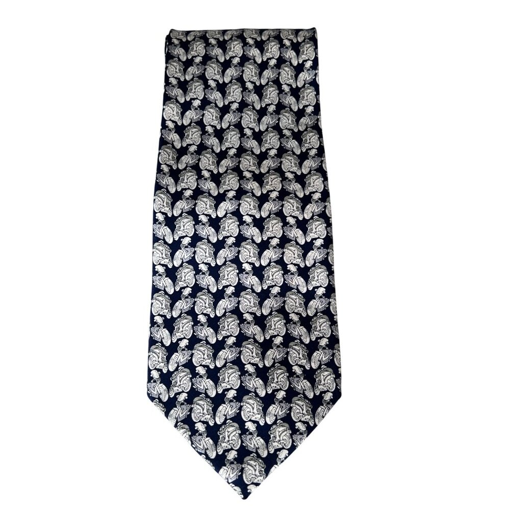 Sinsabang Pure Silk Tie Mens Motorcycles Blue White Made in Korea